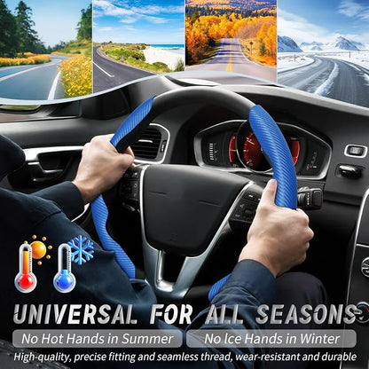 WOCOCN 2pcs Car Steering Wheel Cover,Anti-Skid Carbon Fiber Steering Wheel Protector for Men Women,Multiple Color Options,Universal for Most Car Interiors Accessories (Bule)