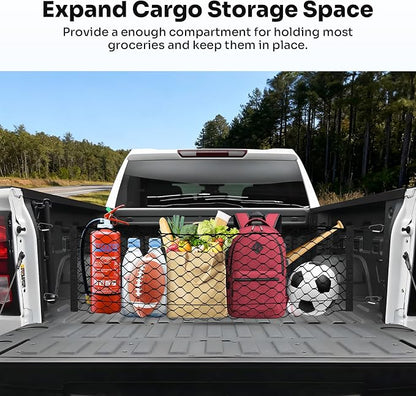 Canvcle Truck Bed Cargo Net for 2019-2025 2026 GMC Sierra 1500/2020-2026 Chevy Silverado 2500 3500 Accessories Envelope Style Mesh Trunk Net Organizer and Storage Stretchable Nylon Rear Cargo Netting
