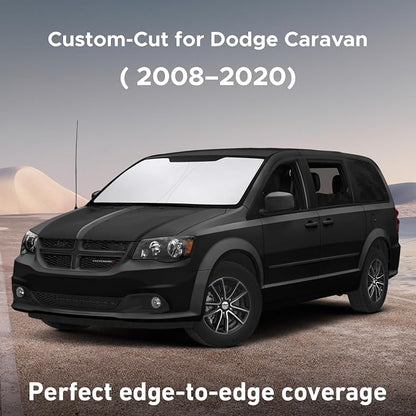 EcoNour Windshield Sunshade Compatible for Dodge Caravan 2008-2018 2019 2020, (Not for Dodge Grand Caravan) Sun Visor for Front Window Sun Shade Cover, UV Heat Protector, Car Accessories
