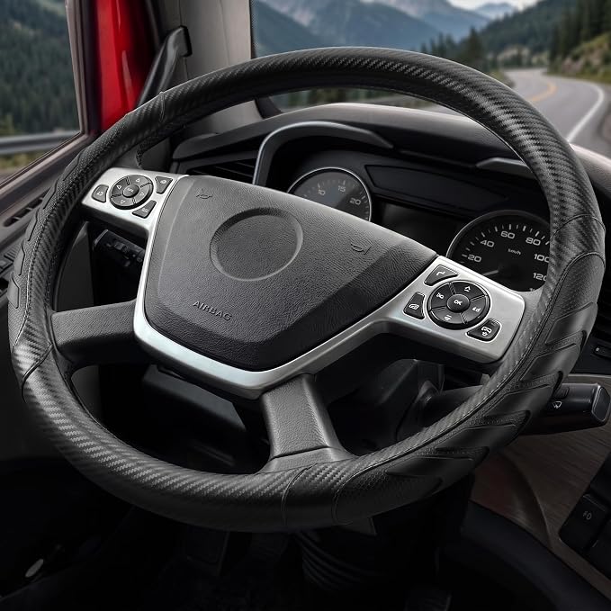West Llama Semi Truck Steering Wheel Cover, Universal Fit 17.5-18 Inch Large Steering Wheels for RV, Big Rig, 18 Wheeler, Commercial Trucks and Buses (Extra Large Size-Black)