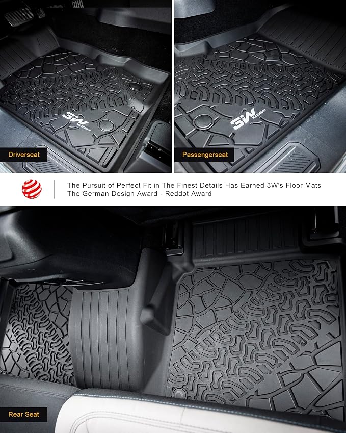 3W Floor Mats Fit for 2021-2025 2026 Ford Bronco 4-Door, All Weather TPE Custom Fit Bronco Floor Liners Car Accessories (Not Fit Sport & Vinyl Floor)