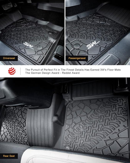 3W Floor Mats Fit for 2021-2025 2026 Ford Bronco 4-Door, All Weather TPE Custom Fit Bronco Floor Liners Car Accessories (Not Fit Sport & Vinyl Floor)