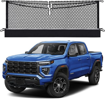 3-Layer Cargo Net for Chevrolet Colorado, GMC Canyon 2023-2026 | Zipper Bag Truck Bed Net for Groceries, Heavy Duty Oxford Cargo Organizer Storage Nets with Carabiners for Camping