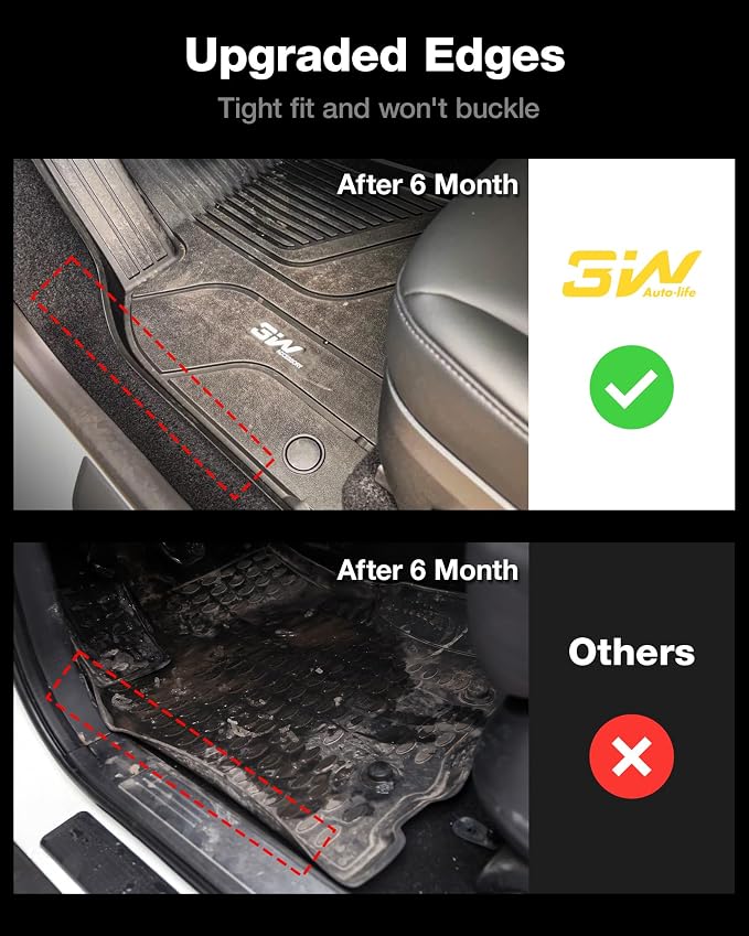 3W Cadillac XT5 Floor Mats Fit for 2016-2024 2025 Custom Fit Cadillac XT5 Accessories TPE All Weather Floor Liner for Cadillac XT5 1st and 2nd Row Full Set Car Liners Black