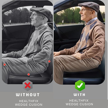 Healthfix® Car Seat Wedge Cushion | Orthopedic Memory Foam Car Seat Wedge Pillow for Driving Comfort & Posture | Seat Riser Cushion for Short Drivers & Back Pain Relief (Medium (130–200 lbs))