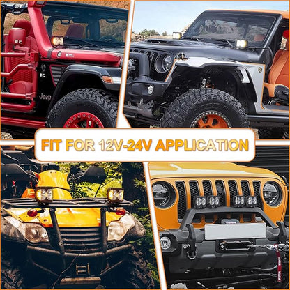 MOVOTOR Side Shooter LED Pods Amber Strobe Driving Lights for Truck,4X4,ATV | IP68 Waterproof,Solid & Strobe Amber,6500K White / 3500K Amber Combo Beam,Alum Housing,Adjustable Bracket,Fit Jeep UTV,2 PCS