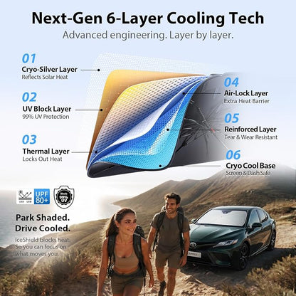 2026 Upgraded Windshield Sun Shade Umbrella for Toyota Camry [Precision Custom Fit, Superior UV & Heat Block] Cooling Tech Fabric, Durable Foldable with Storage Bag, Fits 2000-2026