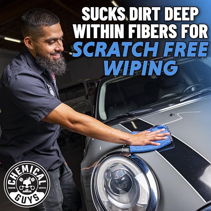 Chemical Guys Professional Grade Premium Microfiber Towels for Cars,Blue,16" x 16",Ultra-Soft and Scratch-Free Car Detailing Cloths for Trucks,Motorcycles,and More,(Pack of 6)