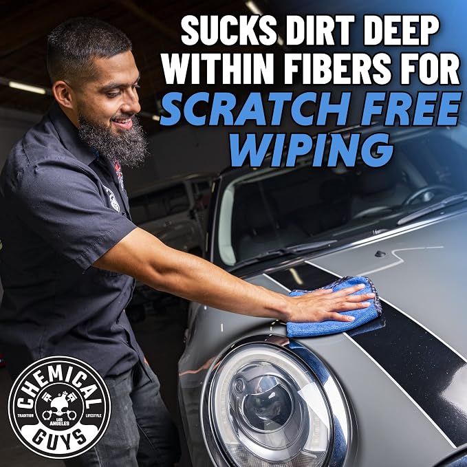 Chemical Guys Professional Grade Premium Microfiber Towels for Cars, Blue, 16" x 16", Ultra-Soft and Scratch-Free Car Detailing Cloths for Trucks, Motorcycles, and More - 3 Pack