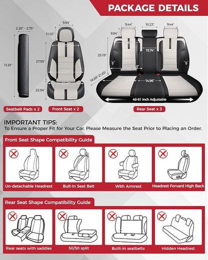FREESOO Universal Full Seat Covers, Waterproof Faux Leather Automotive Seat Covers with Carbon Fiber Texture Seat Belt Pads, Anti-Slip Airbag Compatible Car Seat Covers for Cars SUVs Trucks