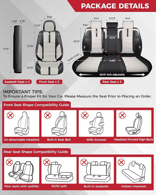 FREESOO Universal Full Seat Covers, Waterproof Faux Leather Automotive Seat Covers with Carbon Fiber Texture Seat Belt Pads, Anti-Slip Airbag Compatible Car Seat Covers for Cars SUVs Trucks
