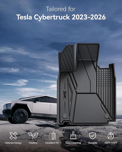3W Floor Mats for Tesla Cybertruck 2023 2024 2025 2026, TPE All Weather Protection Waterproof Custom Fit Floor Liner for 1st, 2nd Row for Cybertruck, Black