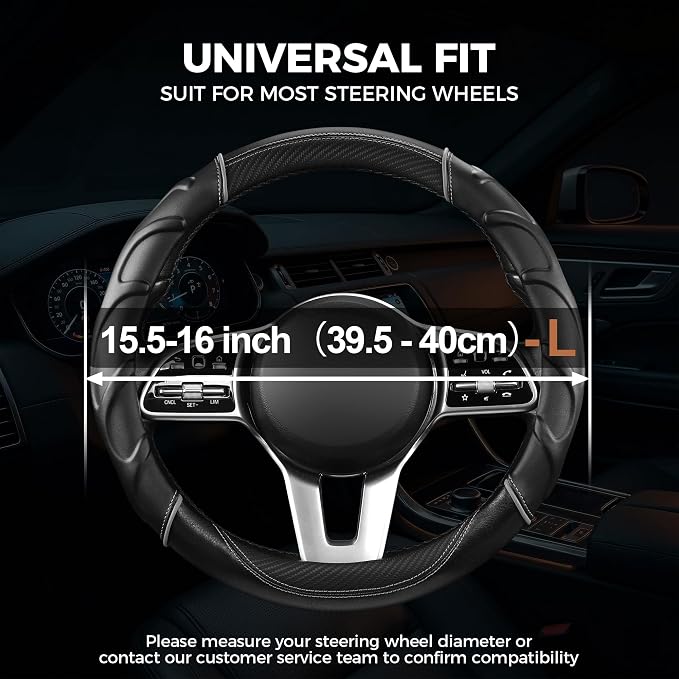 West Llama Truck Steering Wheel Cover for Ford F-150 F-250 F-350 Expedition Ram 1500 2500 3500 Tacoma Tundra, Anti-Slip Grip, 15.5-16 Inch Large Car Steering Wheel Cover (Large Size-Black+Gray)