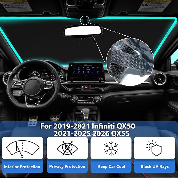 Windshield Sun Shade for Infiniti QX50 2019-2021 & 2021-2026 QX55, Car Front Window SunShades Shield Cover Sun Visor Protector with 240T Fabric UV & Sun Heat Protection Accessories