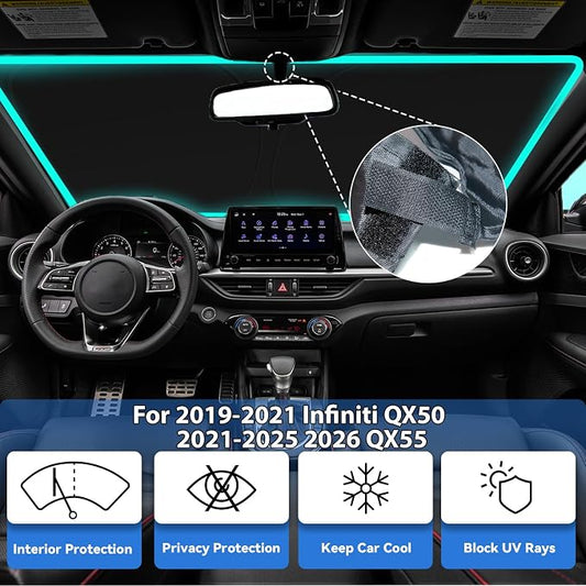 Windshield Sun Shade for Infiniti QX50 2019-2021 & 2021-2026 QX55, Car Front Window SunShades Shield Cover Sun Visor Protector with 240T Fabric UV & Sun Heat Protection Accessories