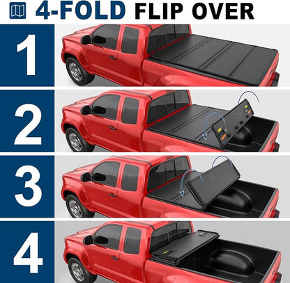 MOSTPLUS Quad Fold Hard Truck Bed Tonneau Cover Compatible with 2007-2013 Toyota Tundra Fleetside w/OE Rail System 5.5 FT 66.7 inch -4 Fold Aluminum Bed Cover