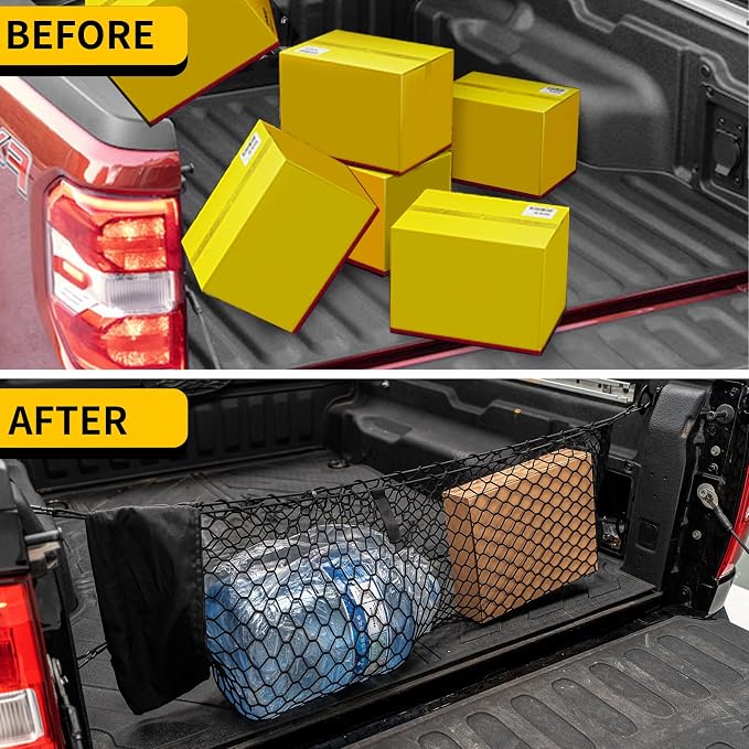 Cargo Net Compatible with 2022-2026 Ford Maverick Truck Bed Cargo Net with Storage Bag 3.28'×1.15' Double Layer Envelope Style Dense Mesh Trunk Organizer for 2025 Maverick Exterior Accessories