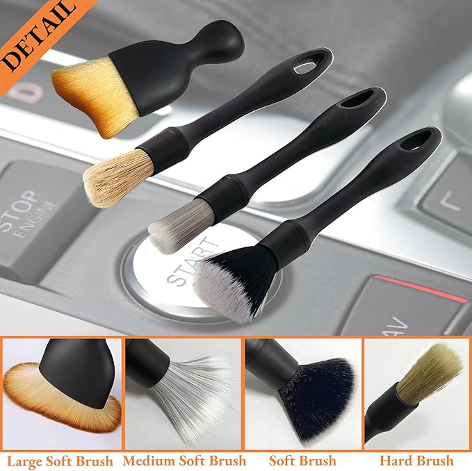 8 PCS Car Detailing Brush Set, Car Interior and Exterior Soft Bristle Cleaning Brushes, 4 Different Detailing Brushes for Auto Detailing, Dashboard, Vents, Wheels and Tires