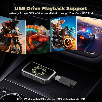 TOGUARDGO 3-in-1 Wireless Carplay Adapter Magic AI Box with YouTube TikTok APPs Upgrade Wired Car Play to Wireless Support USB Drive for iPhone 10+ and Android 13+