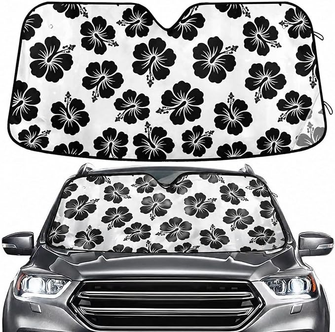 Tropical Hawaiian Hibiscus Flowers Windshield Sun Shade for Car Auto SUV Truck Foldable Front Window Sunshade Sun Visor Protector Block UV Rays Reflect Heat, 55" x 28"