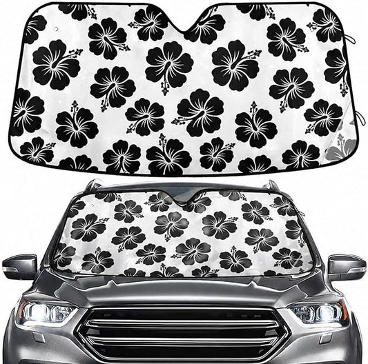 Tropical Hawaiian Hibiscus Flowers Windshield Sun Shade for Car Auto SUV Truck Foldable Front Window Sunshade Sun Visor Protector Block UV Rays Reflect Heat, 55" x 28"