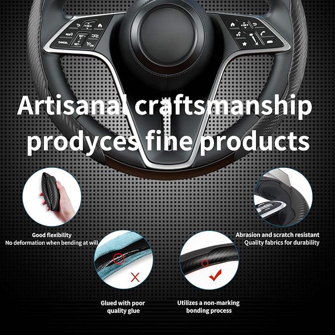 Carbon Fiber Steering Wheel Cover, 3-Piece Set Anti-Skid Comfortable Grip Segmented Butterfly Design, Easy Snap-On Installation Universal Fit 99% Cars, Black