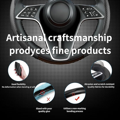 Carbon Fiber Steering Wheel Cover, 3-Piece Set Anti-Skid Comfortable Grip Segmented Butterfly Design, Easy Snap-On Installation Universal Fit 99% Cars, Black