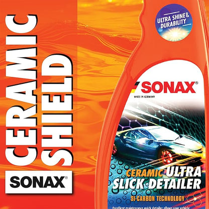 SONAX Ceramic Ultra Slick Detailer | Ceramic Quick Spray Detailer | Si Carbon Ceramic | Durable High Shine Detailer | Slick to the Touch Detailer | Waterless Wash | 268500 | 5 Liter