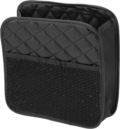 1 Pcs Universal Car Trash Can Hanging 10.2" Length 3.5" Width 10.2" Height Trash Bin Black Faux Leather Rhinestone