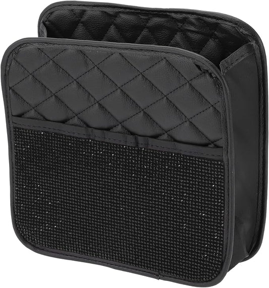 1 Pcs Universal Car Trash Can Hanging 10.2" Length 3.5" Width 10.2" Height Trash Bin Black Faux Leather Rhinestone