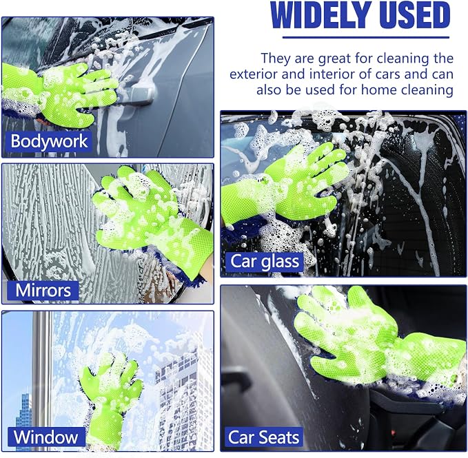 2PCS Car Wash Mitt, 5 Finger Chenille Microfiber Cleaning Mitt for Cars, Scratch-Free Auto Washing Gloves, Car Interior Exterior Cleaning Gloves, Great for Hard-to-Reach Areas (Blue)