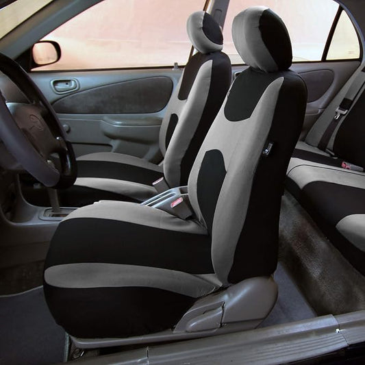 FH Group Car Seat Covers Combo Full Set with Carpet Floor mats Steering Wheel Cover and Seat Belt Pads- Universal Fit for Cars Trucks and SUVs (Gray)