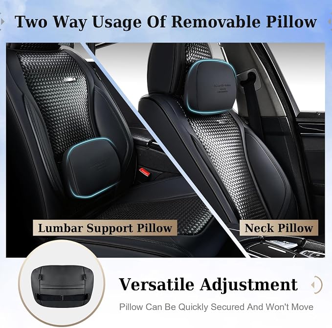 Coverado Car Seat Covers Full Set, Black Seat Covers for Cars, Waterproof Nappa Leather Automotive Seat Covers with Lumbar Head Pillow, Car Seat Protectors, Universal Fit for Most Cars SUV