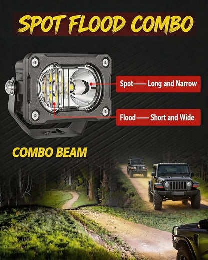 2PCS 3 Inch LED Pod Lights 40W Small Surron Driving Lights | Combo Beam Off Road 4x4 Ditch Lights with DT Wiring Harness Kit Work Light Cube Bumper Lights Fog Light for Truck Motorcycle