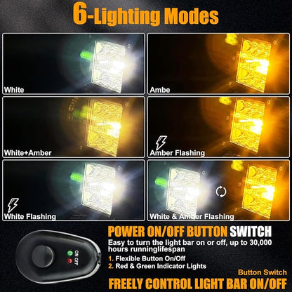 4 Inch LED Driving Pods, 120W Amber Spot Flood Combo Triple Row Off Road Light Bar with Wiring Harness, 6 Modes Dual Color Amber White Auxiliary Flashing Fog Light for Trucks SUV ATV UTV Jeep Boat