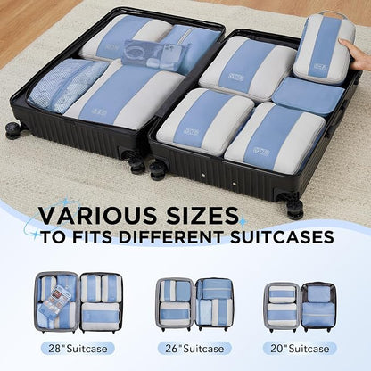 OlarHike 10-Pack Compression Packing Cubes for Travel Essentials,Compressible Expandable Packing Cubes for Suitcase,Luggage Garment Bags for Travel,Handy Helper for Organizing Clothes(Light Blue)