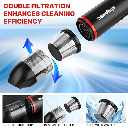 Shop-Vac 2-in-1 Car Vacuum & Air Duster, 14000Pa Blow/Suction Portable Cordless Vacuum, Mini Blower, Handheld & Lightweight with 6 Nozzles, Type-C Rechargeable for Auto/Home/Office