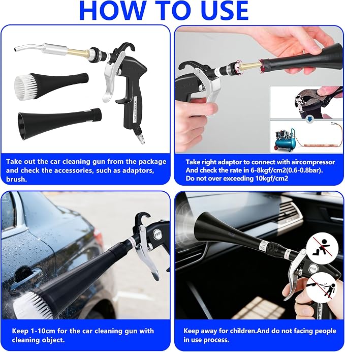 Car Cleaning Gun Detailing Interior Dryer Air Blow Gun, High Pressure Blower Gun, Car Detailing Kit for Quickly Blasting Dirt and Dust Works, Car Detailing Tools with Air Compressor