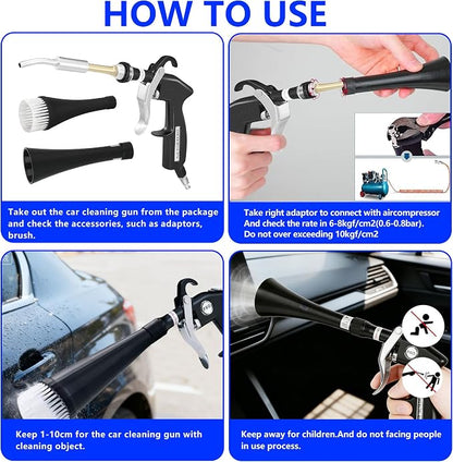 Car Cleaning Gun Detailing Interior Dryer Air Blow Gun, High Pressure Blower Gun, Car Detailing Kit for Quickly Blasting Dirt and Dust Works, Car Detailing Tools with Air Compressor