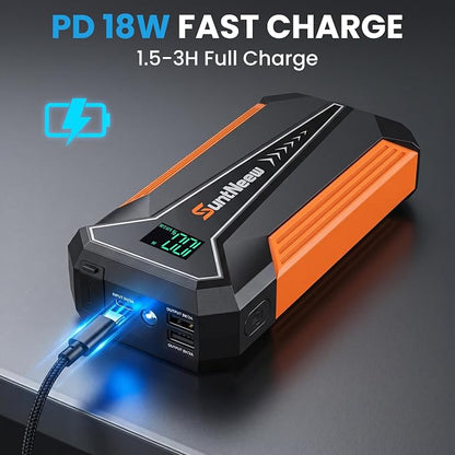Jump Starter Power Bank 8000mAh (Up to 6.5L Petrol/5.0L Diesel),12V Battery Booster for Cars, Trucks, SUVs & Motorcycles,Compact Design with LED Light & PD 18W USB -Orange