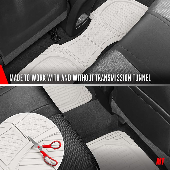 Motor Trend FlexTough LITE Rubber Car Mats Full Set - All Weather White Floor Mats for Trucks, Cars & SUVs - Automotive White Car Floor Mats for Cars Interior Accessories Universal Trim-to-Fit
