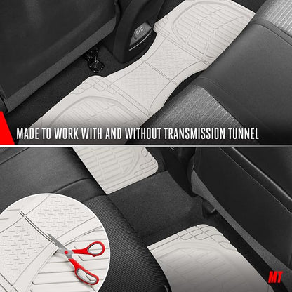 Motor Trend FlexTough LITE Rubber Car Mats Full Set - All Weather White Floor Mats for Trucks, Cars & SUVs - Automotive White Car Floor Mats for Cars Interior Accessories Universal Trim-to-Fit