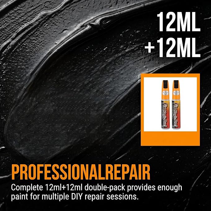 Universal Gloss Black Touch Up Paint for Cars, 2-in-1 Car Paint Pen & Car Scratch Repair Pen for Vehicle Scratches, Chips and Scuffs, Quick-Dry & Weather-Resistant Fix Kit - 2 Pack (12ml / 0.4 fl oz)