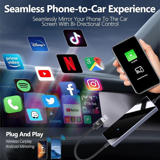 Wireless Carplay Adapter, 2 in 1 Android Mirroring Wireless Adapter 2025 Carplay with Screen Mirroring Function Support APP, Mini Car Play Box for CarPlay Android Mirroring Cars
