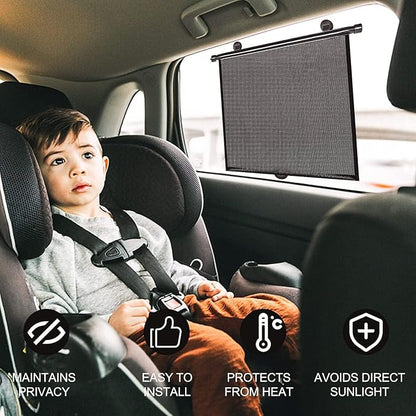 2 Pack Large Car Side Window Sun Shade for Baby, Retractable Roller Car Window Shades UV Protection, Clip-On Sunshade for SUV Truck Rear Side Window, 18" x 20" Vehicle Sun Protection Shade