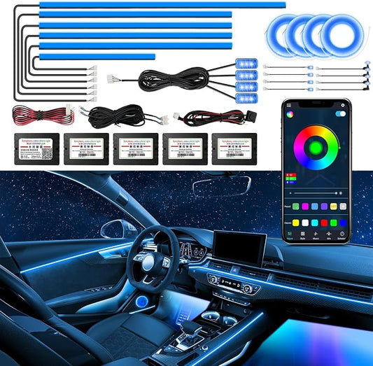 RGBW Acrylic Car Interior Led Kit, Car Accessories 22 in 1 Car Ambient Lighting Kits with APP Control and 213 Color Modes, Multicolor RGBW Neon Car LED Strip Lights with Music Mode