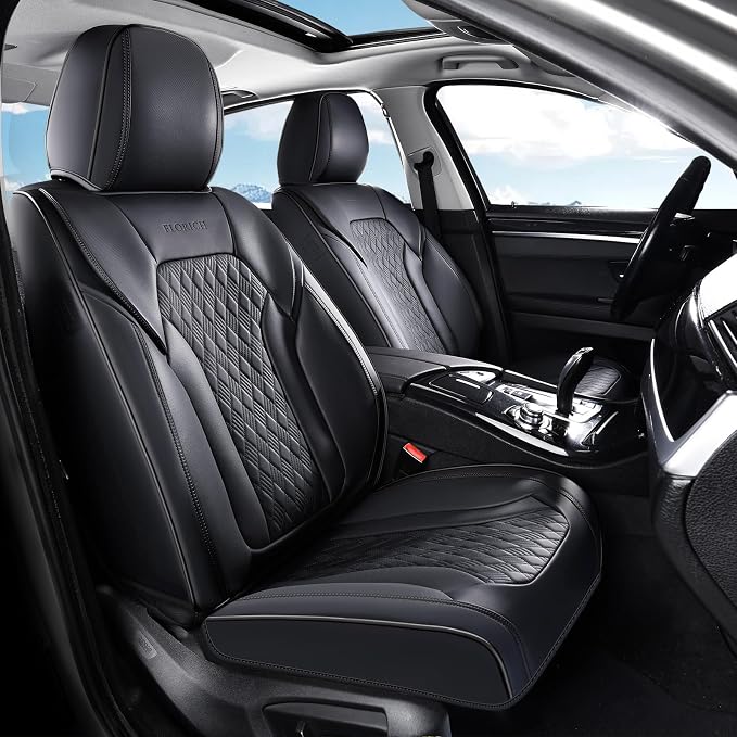 FLORICH Seat Covers, Car Seat Covers Front Seats, Luxury Nappa Leather Seat Covers, Breathable and Waterproof Car Seat Protector 2 Seat, Automotive Seat Covers Universal Fit for Most Cars-Black