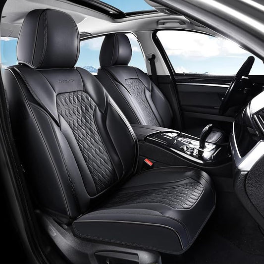 FLORICH Seat Covers, Car Seat Covers Front Seats, Luxury Nappa Leather Seat Covers, Breathable and Waterproof Car Seat Protector 2 Seat, Automotive Seat Covers Universal Fit for Most Cars-Black