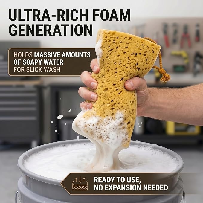 Extra Large Premium Car Wash Sponge | Scratch-Free Cleaning Sponge for Car & Truck | Non-Compressed High Foam Honeycomb Auto Detailing Sponge | 8.3" x 4.3" x 3.1" | Single Pack (1-Piece)