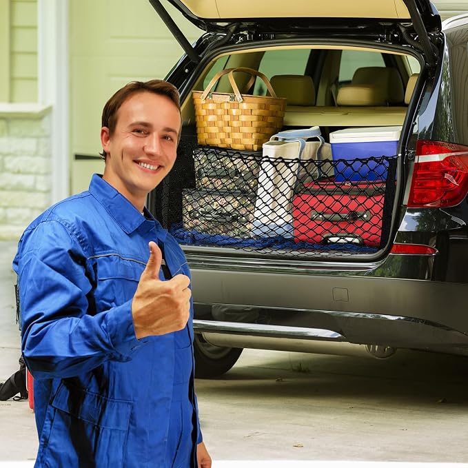 43.3” x 15.7” Cargo Net Trunk Bed Extender, Envelope Mesh Truck Bed Organizer Car Exterior Accessories, Universal Elastic Trunk Storage Net with Metal Hook